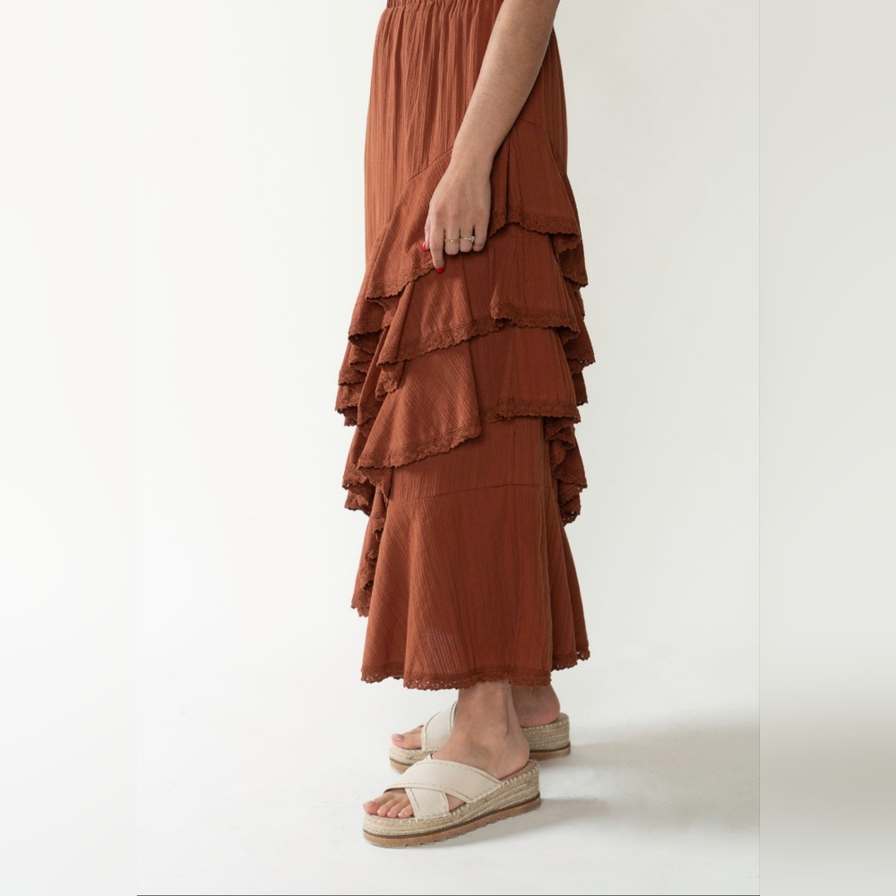 Brown  Tiered Maxi Skirt Resort Wear